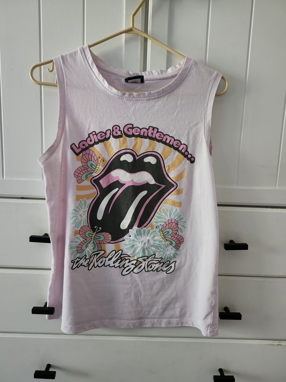 the Rolling Stones Pink Graphic Tank with Tongue Logo